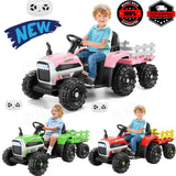 12V Electric Ride-On Tractor for Kids with Trailer Attachment