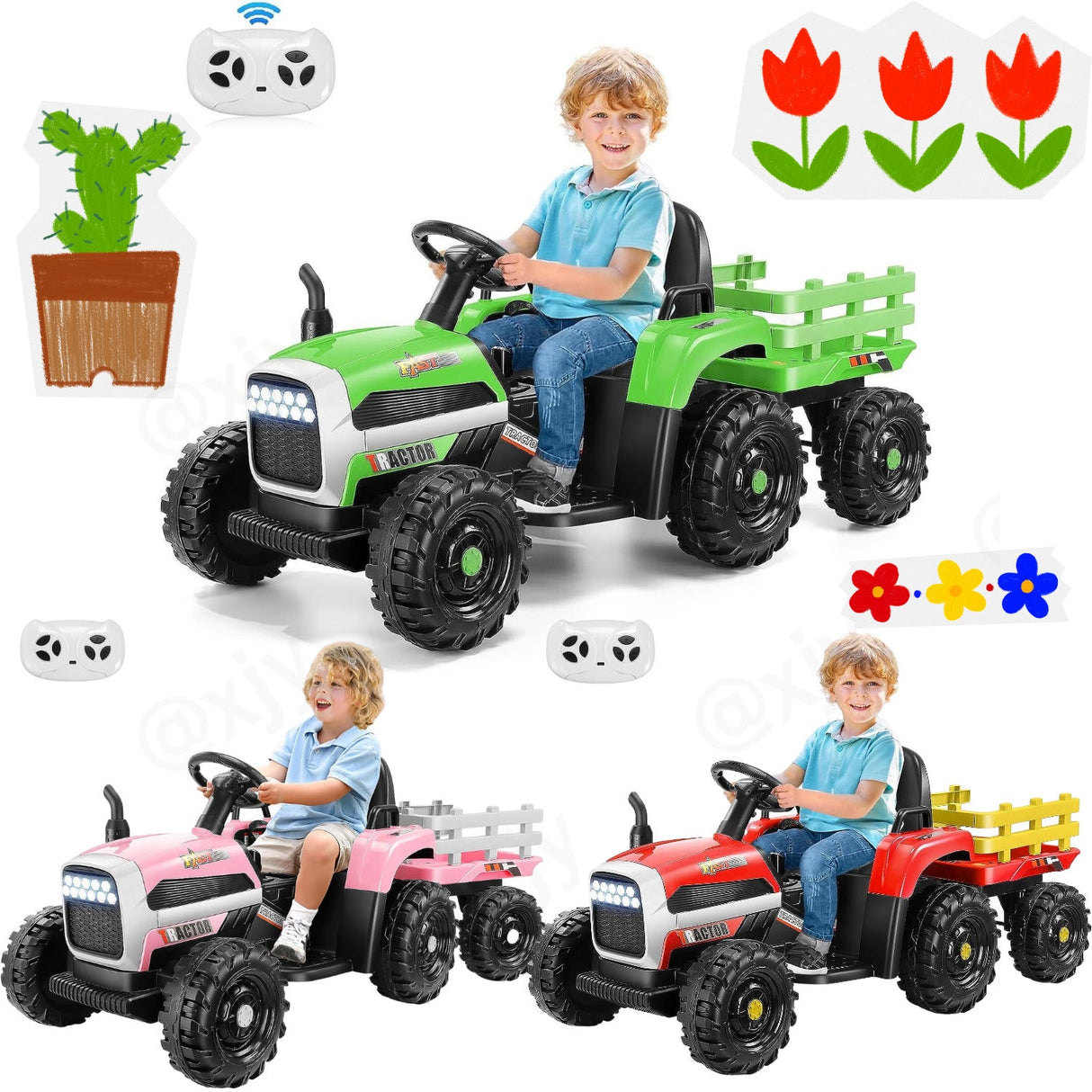 12V Electric Ride-On Tractor for Kids with Trailer Attachment