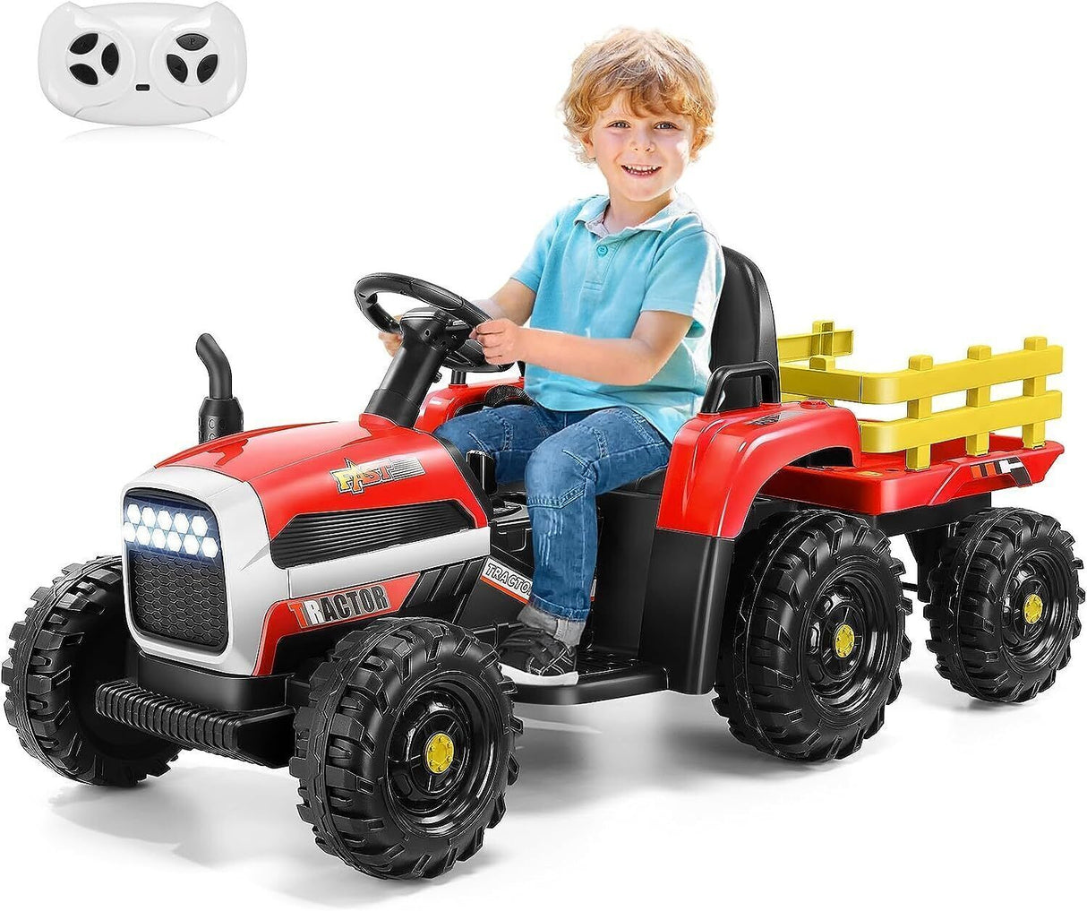 12V Electric Ride-On Tractor for Kids with Trailer Attachment