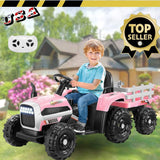 12V Electric Ride-On Tractor for Kids with Trailer Attachment by Hikole