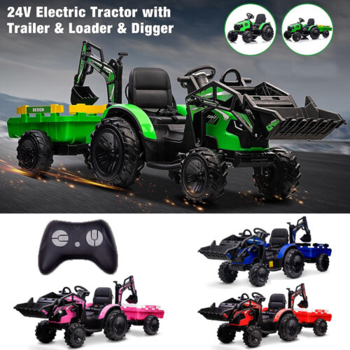 12V Electric Ride On Tractor Toy with Remote Control, Trailer, and LED Light - Perfect Gift for Kids