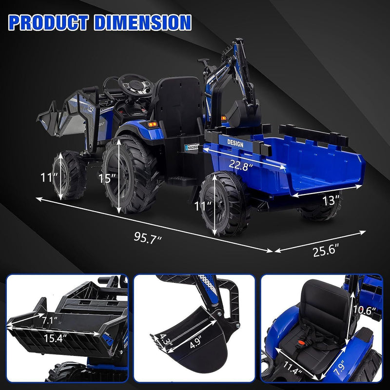 12V Electric Ride On Tractor Toy with Remote Control, Trailer, and LED Light - Perfect Gift for Kids