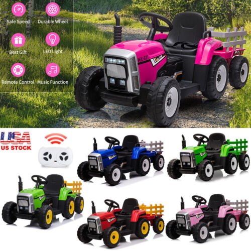 12V Electric Ride-On Tractor with Trailer and MP3 Player for Kids - Featuring 7 LED Headlights