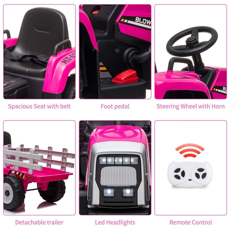 12V Electric Ride-On Tractor with Trailer and MP3 Player for Kids - Featuring 7 LED Headlights