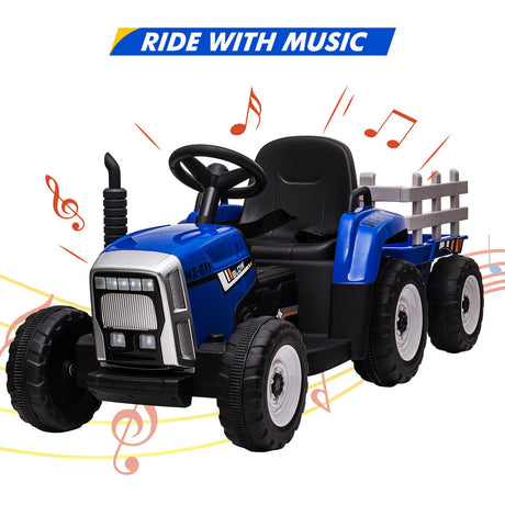 12V Electric Ride-On Tractor with Trailer and MP3 Player for Kids - Featuring 7 LED Headlights