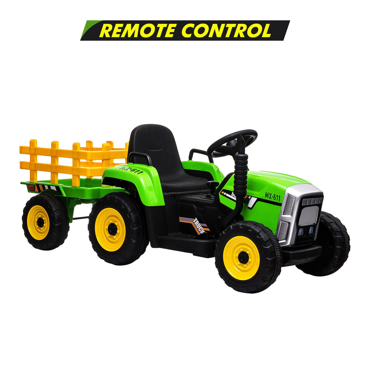 12V Electric Ride-On Tractor with Trailer and MP3 Player for Kids - Featuring 7 LED Headlights
