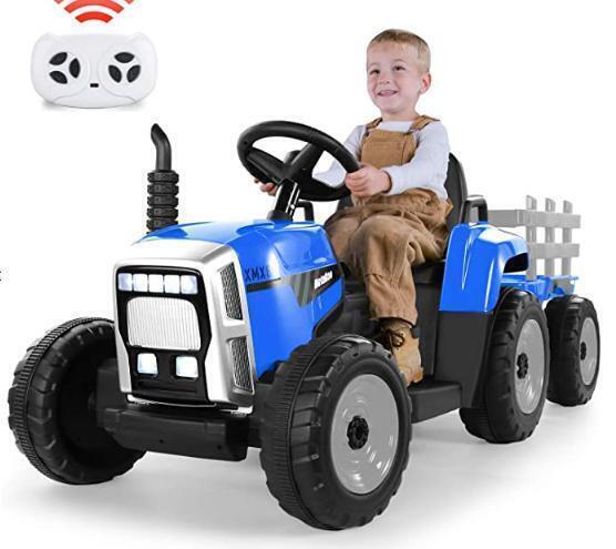 12V Electric Ride-On Tractor with Trailer and MP3 Player for Kids - Featuring 7 LED Headlights