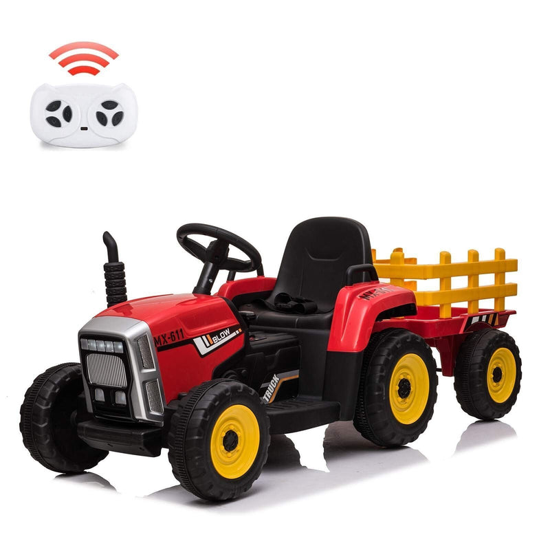12V Electric Ride-On Tractor with Trailer and MP3 Player for Kids - Featuring 7 LED Headlights