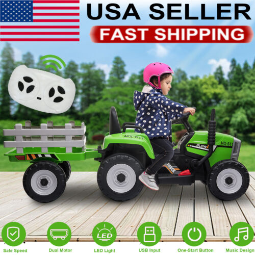 12V Electric Ride-On Tractor with Trailer and Remote Control for Toddlers