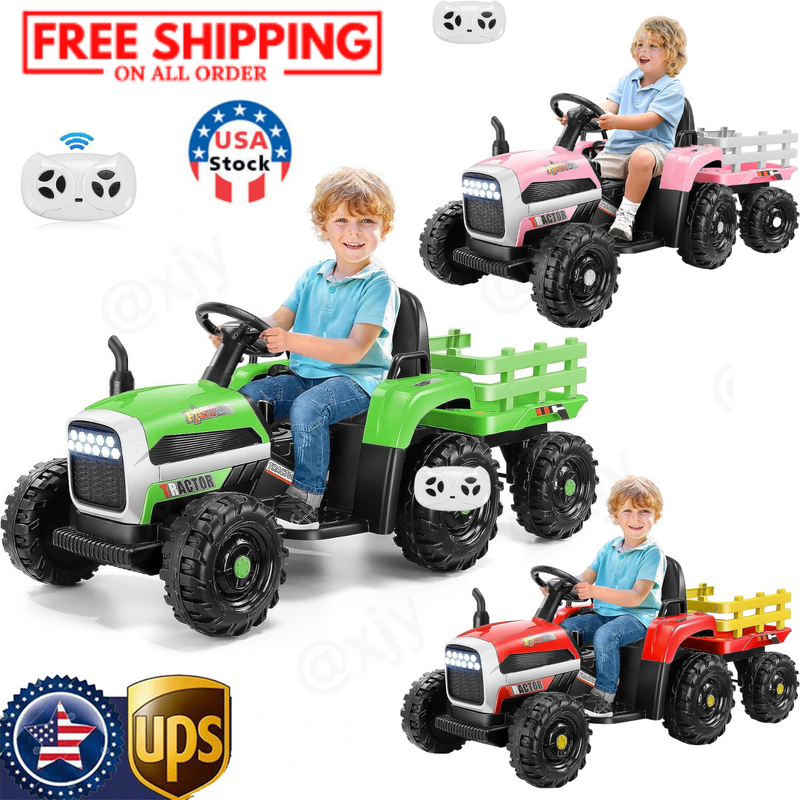 12V Electric Ride-On Tractor with Trailer for Kids, Remote Control Included