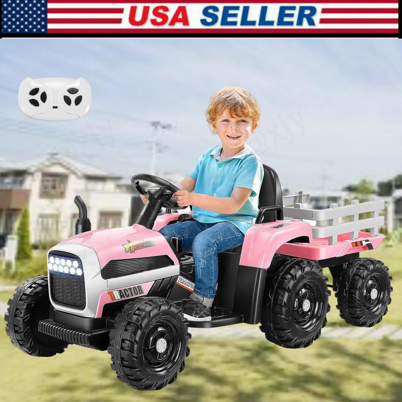 12V Electric Ride-On Tractor with Trailer for Kids, Remote Control Included