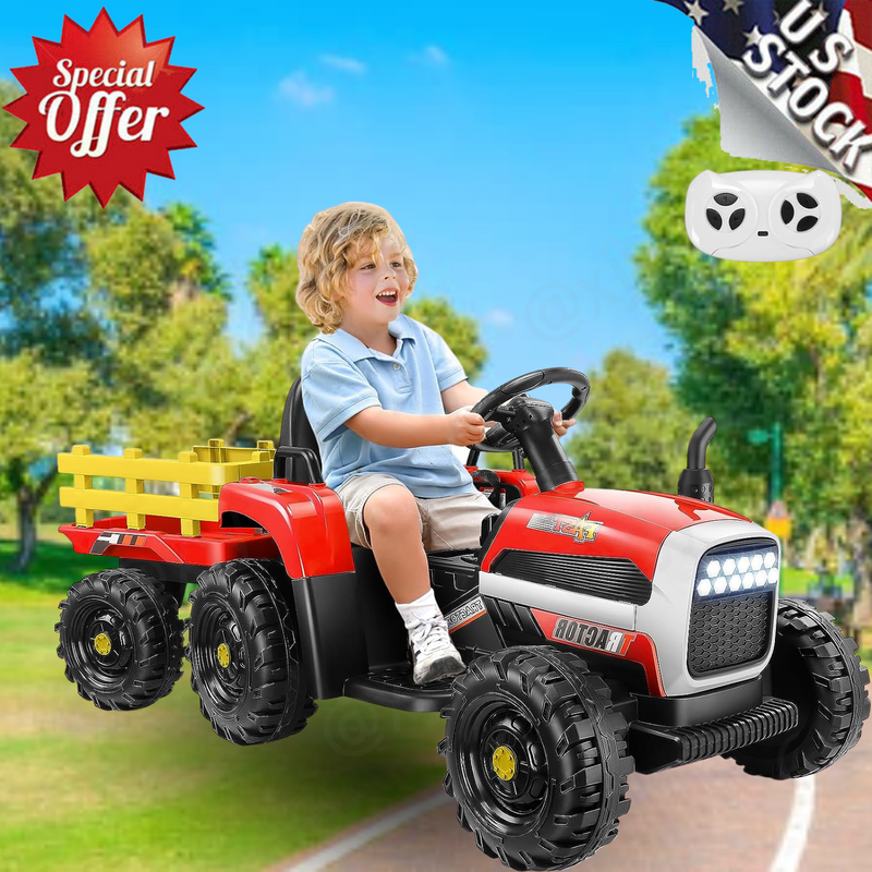 12V Electric Ride-On Tractor with Trailer for Kids, Remote Control Included