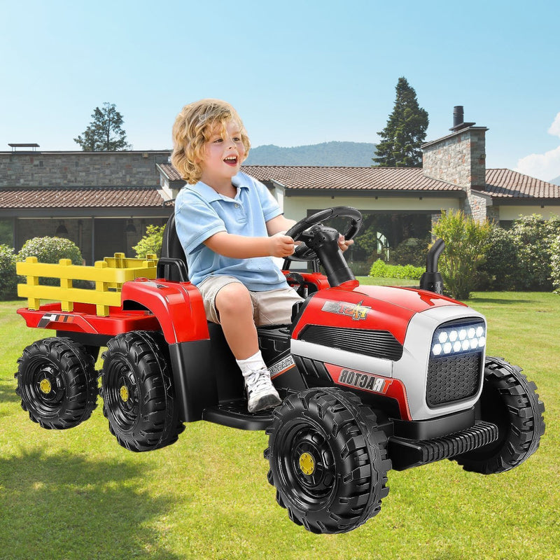 12V Electric Ride-On Tractor with Trailer for Kids - Remote Controlled Toy Car