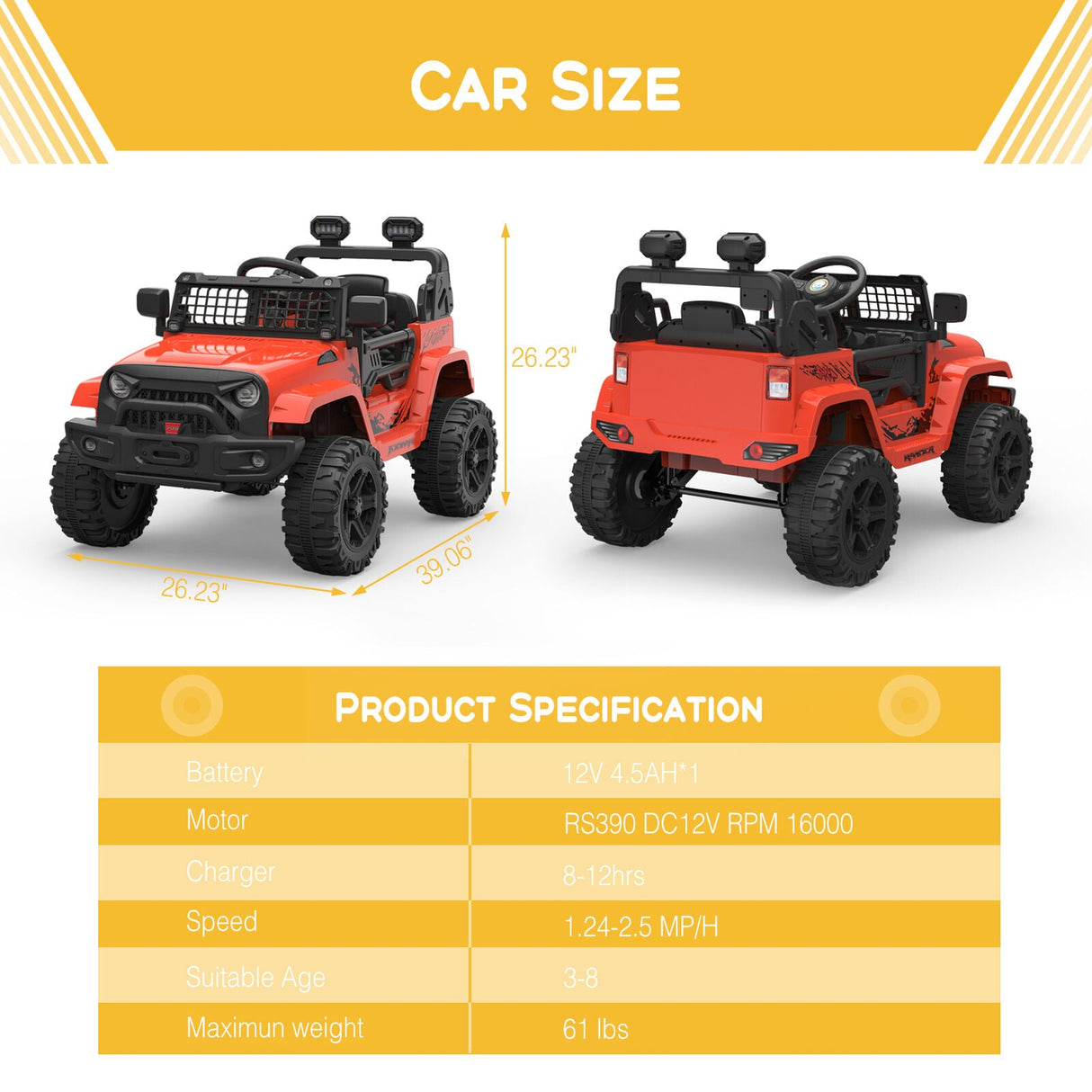 12V Electric Ride-On Truck for Kids with Remote Control, 2 Speeds, and LED Lights