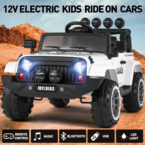12V Electric Ride On Truck for Kids with Storage, LED Lights, MP3 Player, Bluetooth, and Remote Control - White