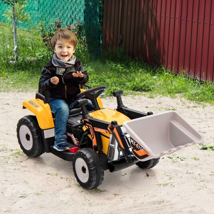 12V Electric Tractor RC Excavator Digger with Digging Bucket for Kids - Yellow