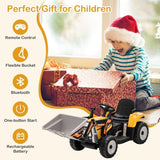 12V Electric Tractor RC Excavator Digger with Digging Bucket for Kids - Yellow