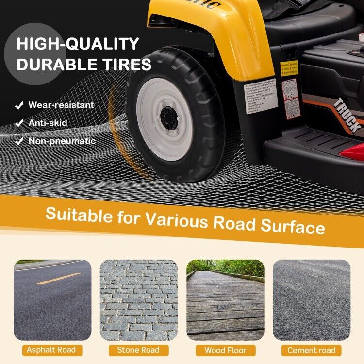 12V Electric Tractor RC Excavator Digger with Digging Bucket for Kids - Yellow