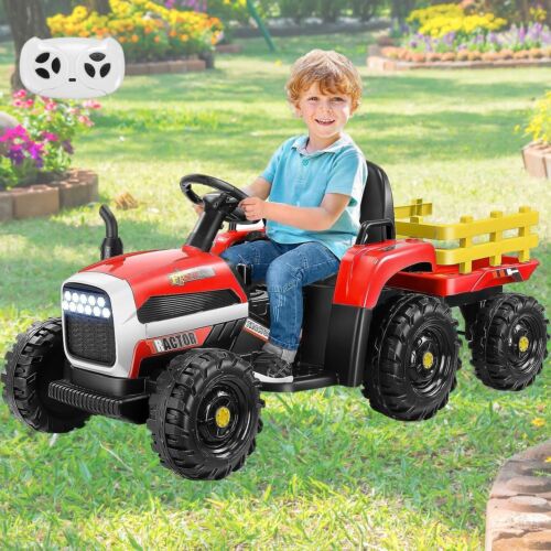 12V Electric Tractor Ride-On Toy Car with Trailer for Kids - Brand New