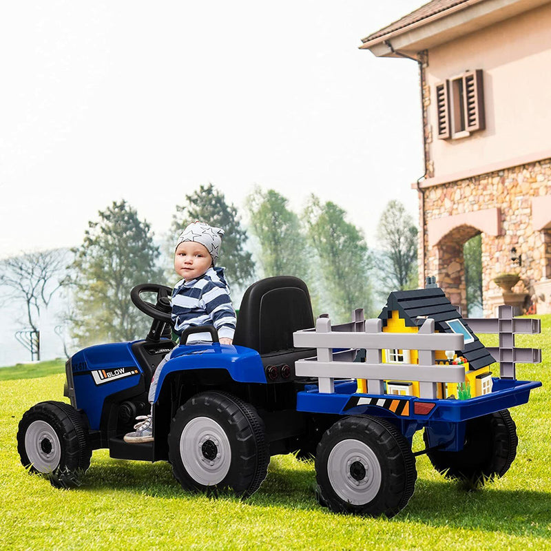 12V Electric Tractor Ride-On Toy with Trailer for Kids