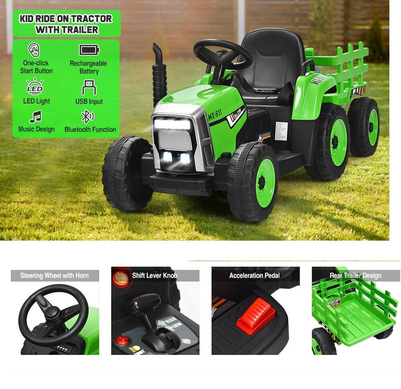 12V Electric Tractor with Remote Control and Detachable Trailer for Kids