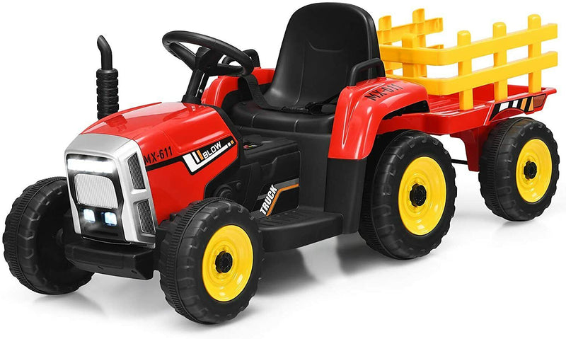 12V Electric Tractor with Remote Control and Detachable Trailer for Kids