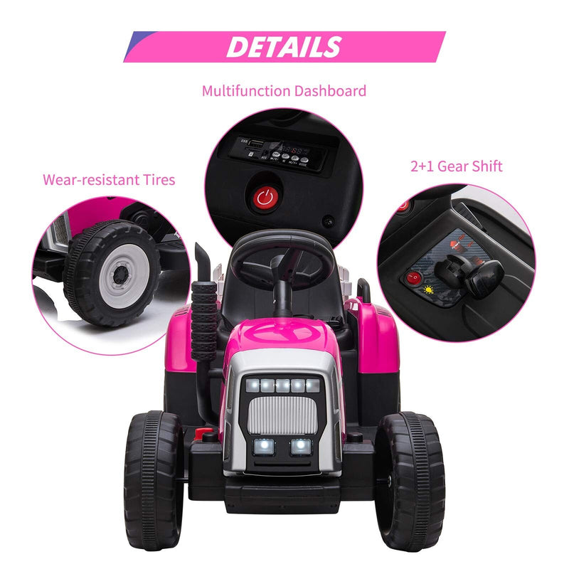 12V Electric Tractor with Trailer - Remote Control Ride On Car for Toddlers