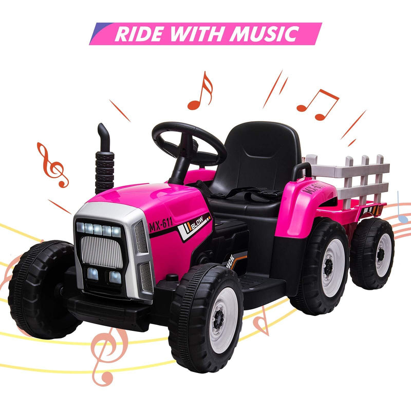 12V Electric Tractor with Trailer - Remote Control Ride On Car for Toddlers