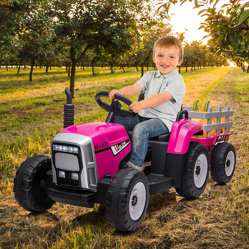 12V Electric Tractor with Trailer Ride-On Car for Toddlers with Remote Control