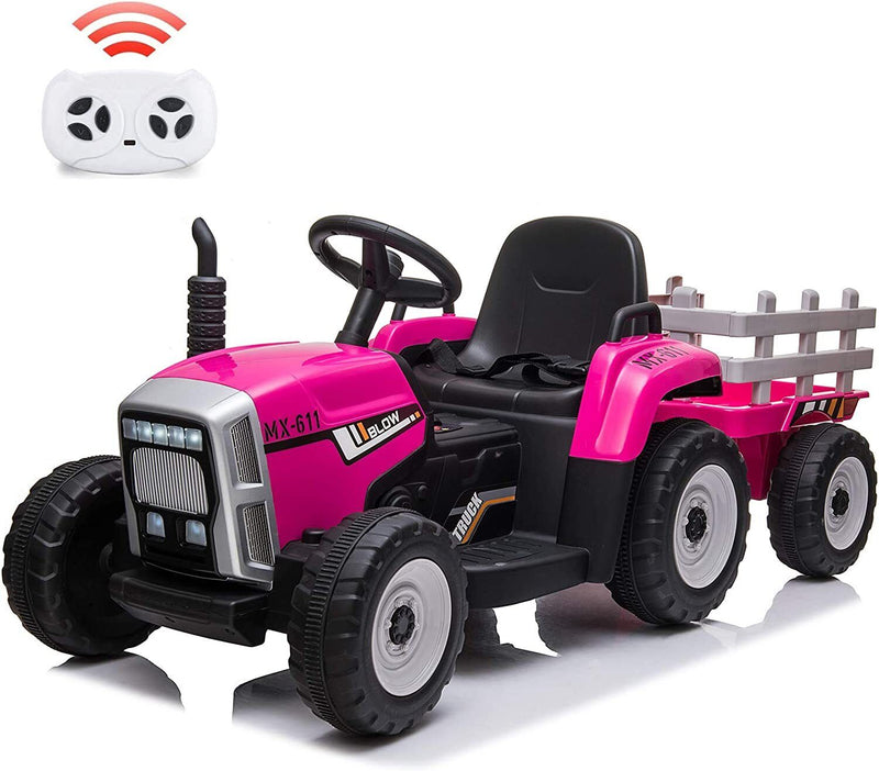 12V Electric Tractor with Trailer Ride-On Car for Toddlers with Remote Control
