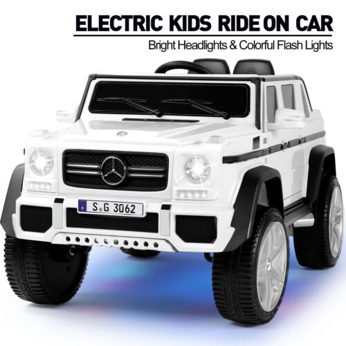 12V Electric White Mercedes-Benz Ride On Car with LED Lights, MP3 Player, and Remote Control for Kids