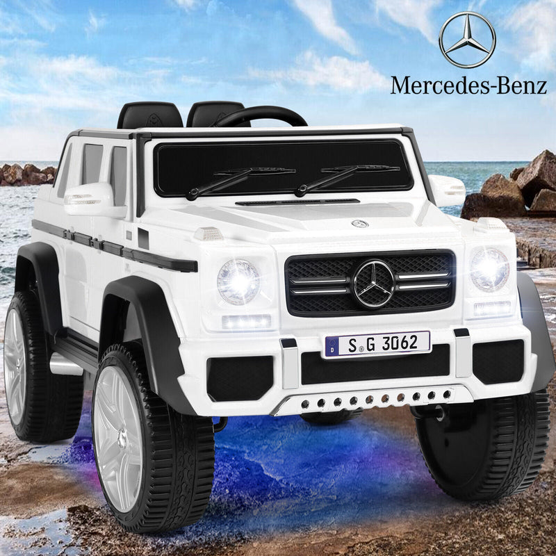 12V Electric White Mercedes-Benz Ride On Car with LED Lights, MP3 Player, and Remote Control for Kids
