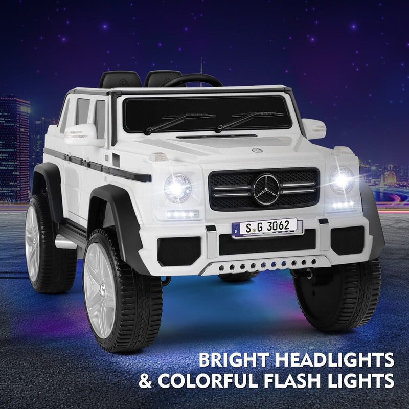 12V Electric White Mercedes-Benz Ride On Car with LED Lights, MP3 Player, and Remote Control for Kids