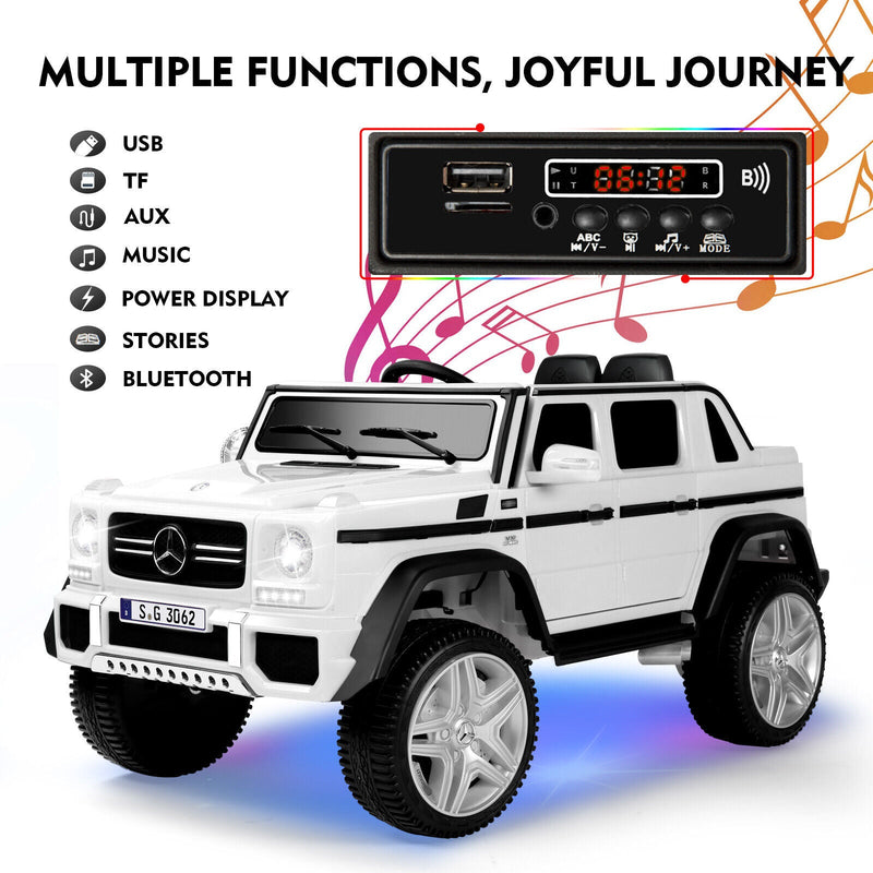12V Electric White Mercedes-Benz Ride On Car with LED Lights, MP3 Player, and Remote Control for Kids