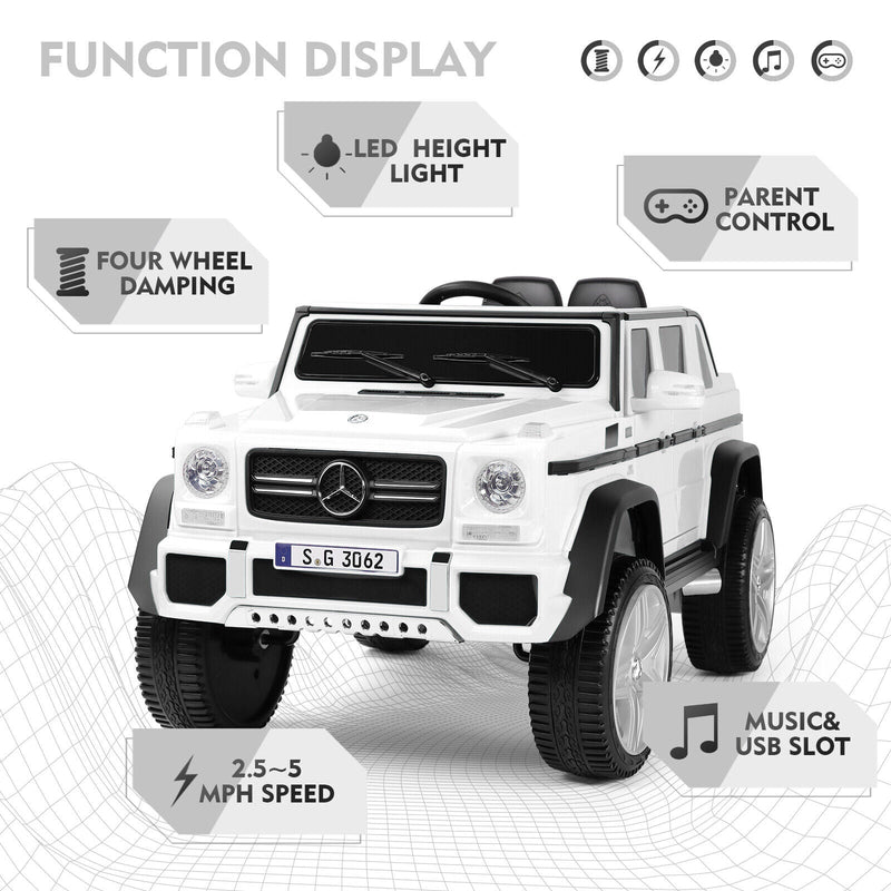 12V Electric White Mercedes-Benz Ride On Car with LED Lights, MP3 Player, and Remote Control for Kids