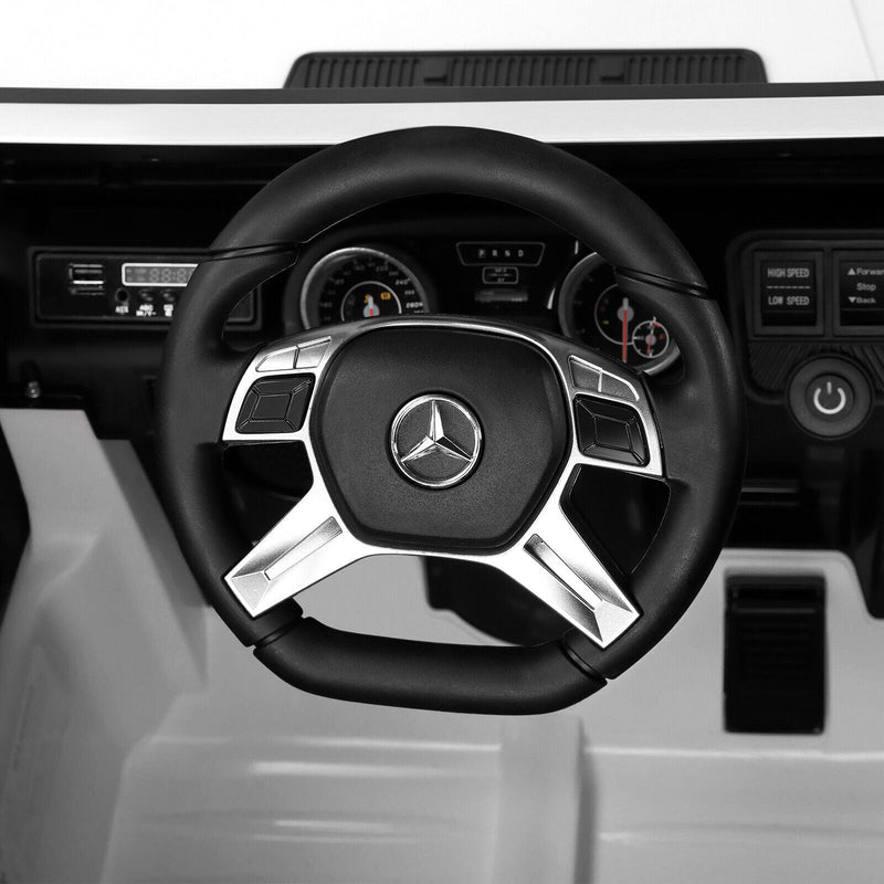 12V Electric White Mercedes-Benz Ride On Car with LED Lights, MP3 Player, and Remote Control for Kids