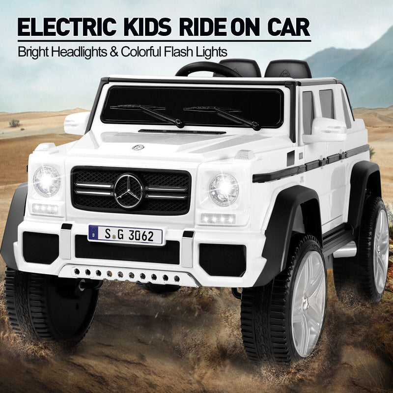 12V Electric White Mercedes-Benz Ride On Car with LED Lights, MP3 Player, and Remote Control for Kids