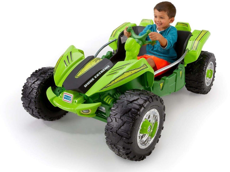 12V Green Dune Buggy Car Racer - Battery Powered Ride On Toy for Kids with Extreme Wheels