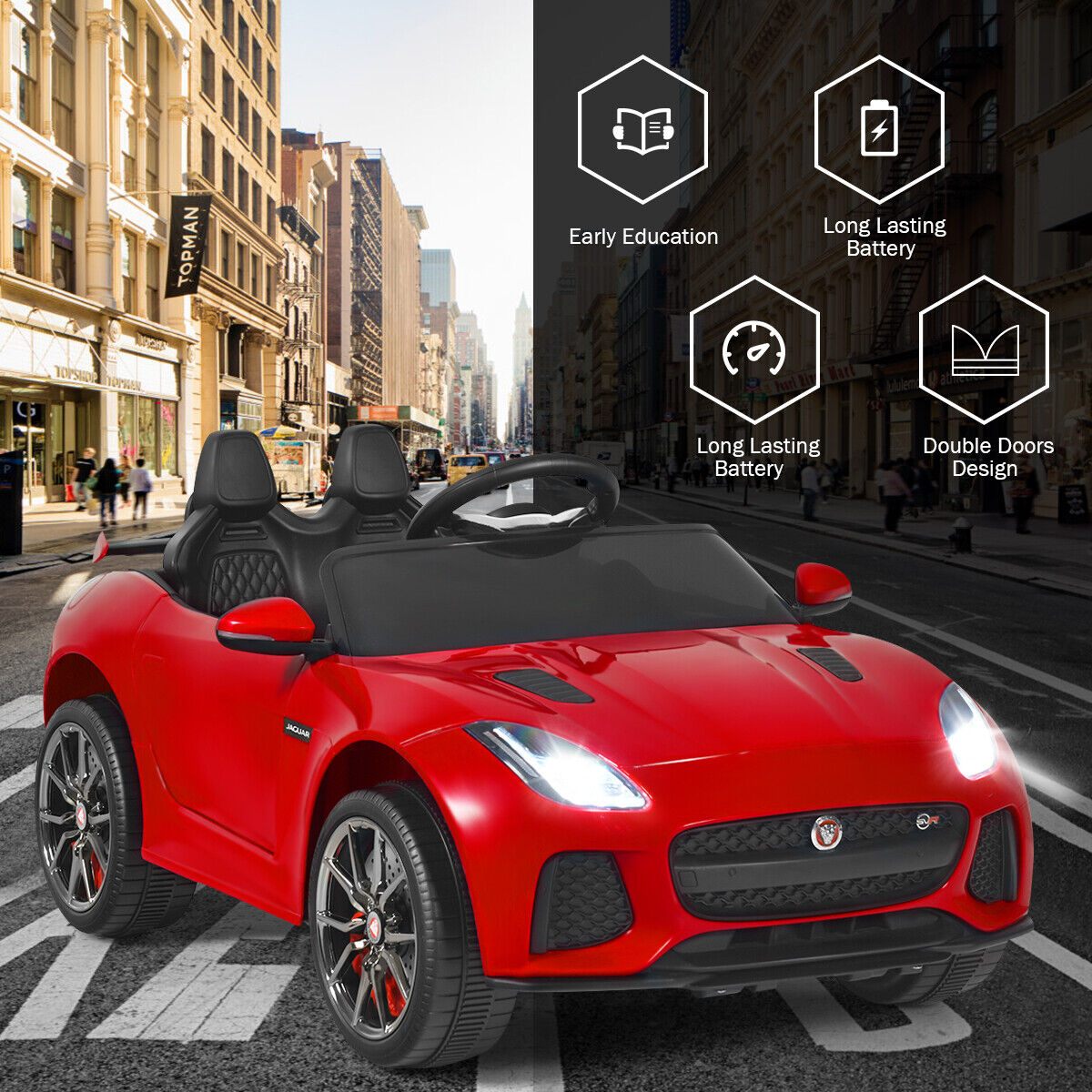 12V Jaguar F-Type SVR Licensed Kids Ride On Car with MP3 Player and Lights in Red