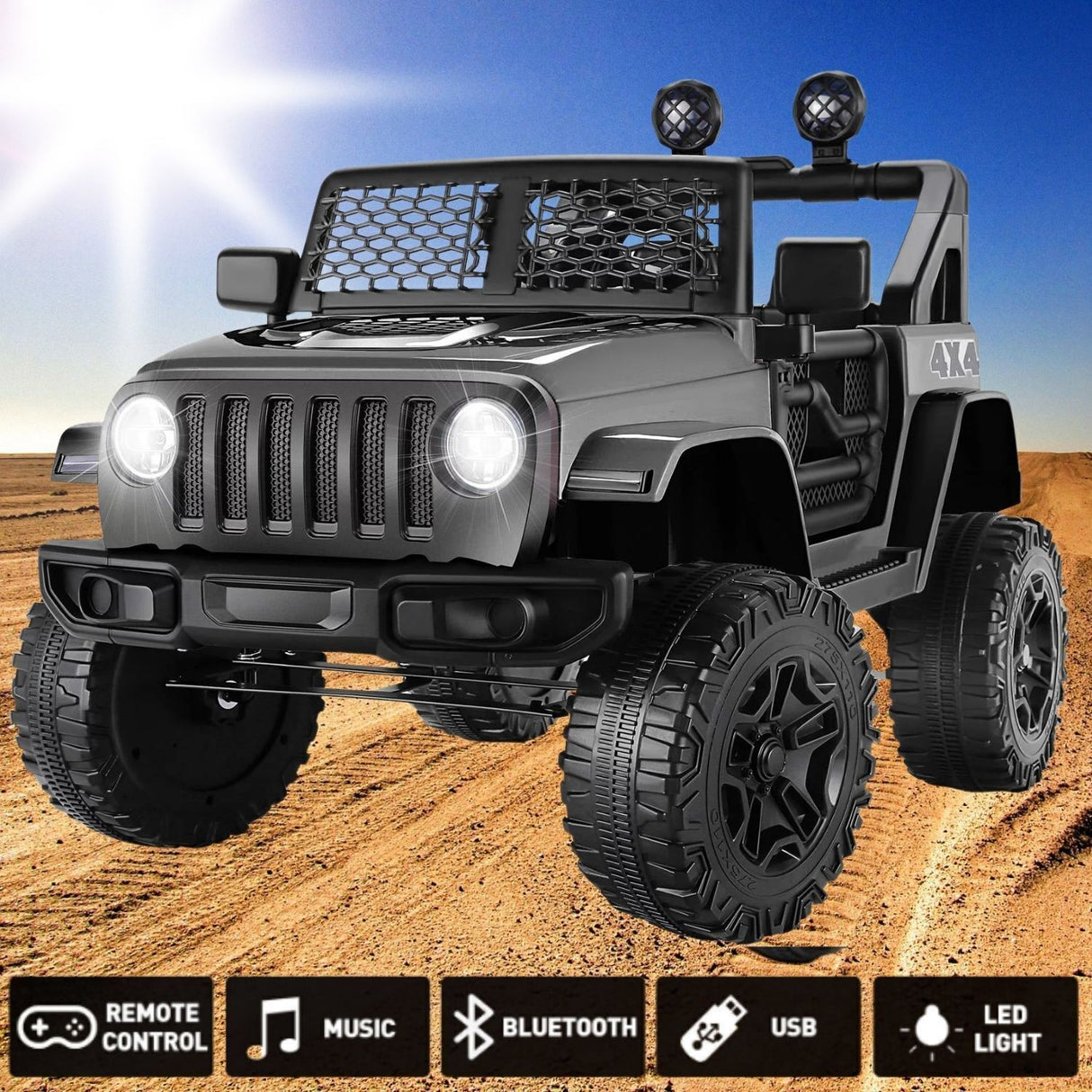 12V Jeep Car with Remote Control, MP3, LED Lights, and AUX/USB - The Perfect Electric Ride On for Kids!
