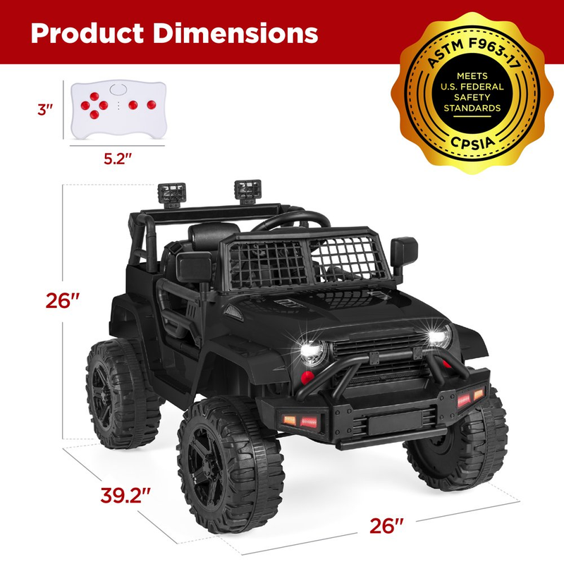 12V Jeep Kids Ride-On Truck with Remote Control, Spring Suspension, and LED Lights
