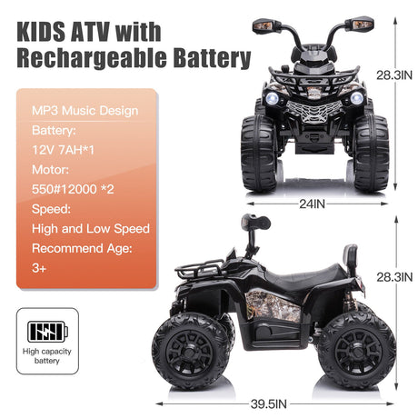 Electric 4-Wheel ATV Truck Car Toy for Kids Ages 3-8 - 12V Ride-On Fun!