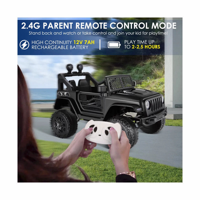 12V Kids Electric Jeep Car with Remote Control, Bluetooth, LED Lights, and MP3 Player