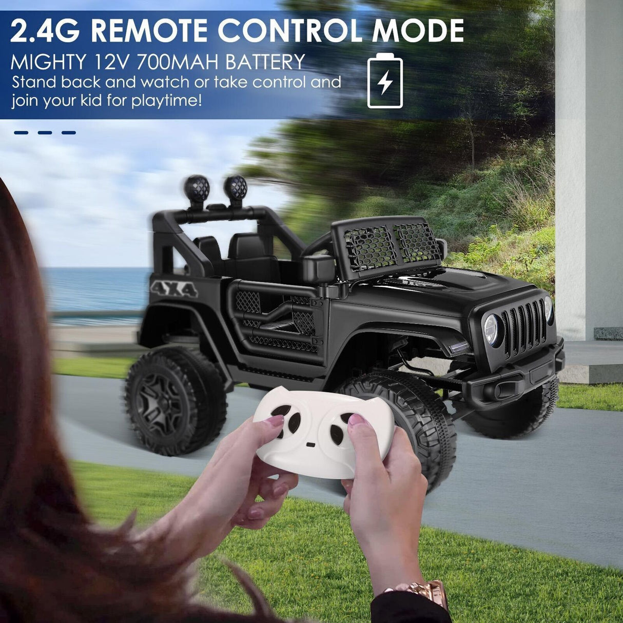 12V Electric Ride-On Car for Kids with Remote Control and Music Player