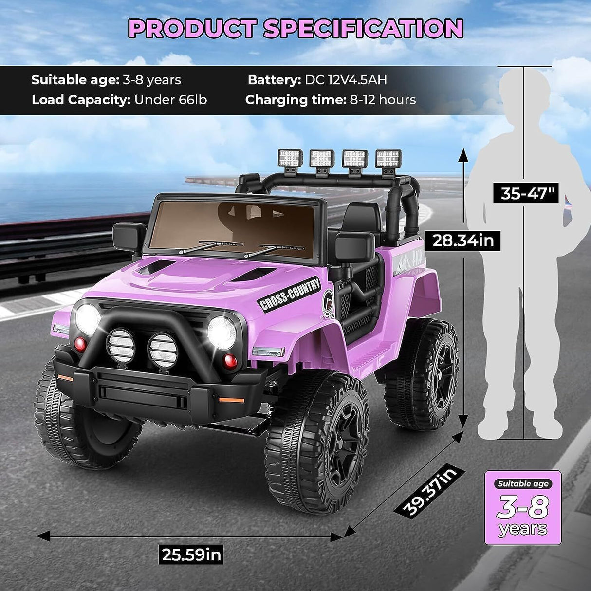 Electric Ride-On Truck with Remote Control and LED Lights - 3 Speed Options