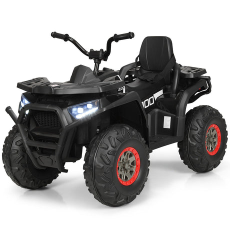 12V Kids Electric Ride On Car Toy with LED Lights in Black, Red, or White