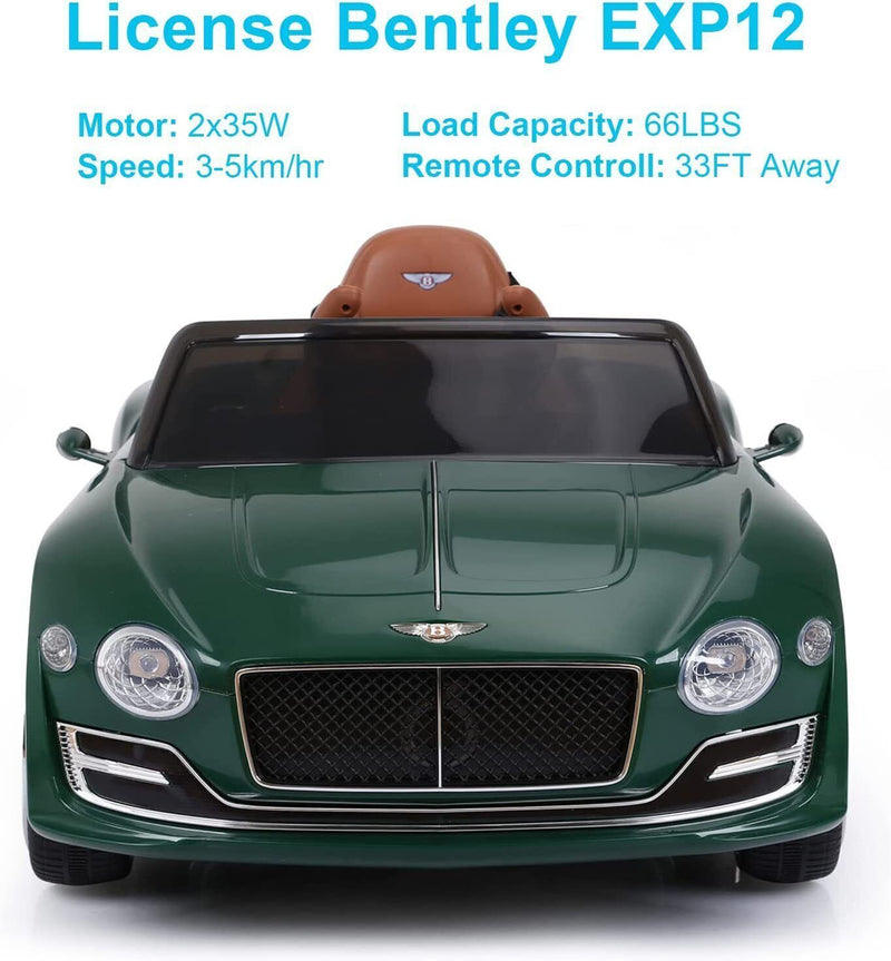 12V Kids Electric Ride on Car with Remote Control and LED Lights - Bentley Style Toy Gift