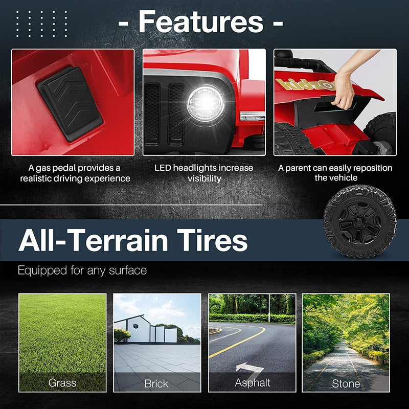 12V Kids Electric Ride-On Jeep Car with USB, Bluetooth, Remote Control, LED Lights, and MP3 Player