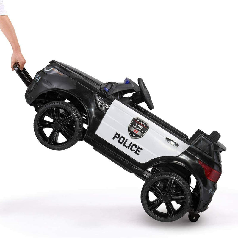12V Kids Police Car SUV with Remote Control, Sirens, Megaphone, Lights, and Doors - AUX Compatible