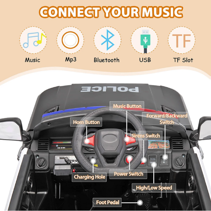 12V Kids Police SUV Ride On with 2.4Ghz Parental Control